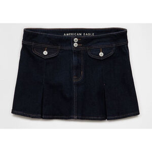 NWT American Eagle Women's Low-Rise -Line Pleated Mini Skirt Dark Blue 14